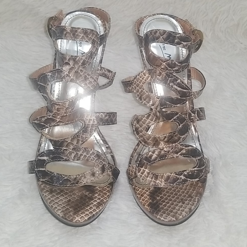Anne Michelle Open Toe Heels Brown Tan Size 6.5